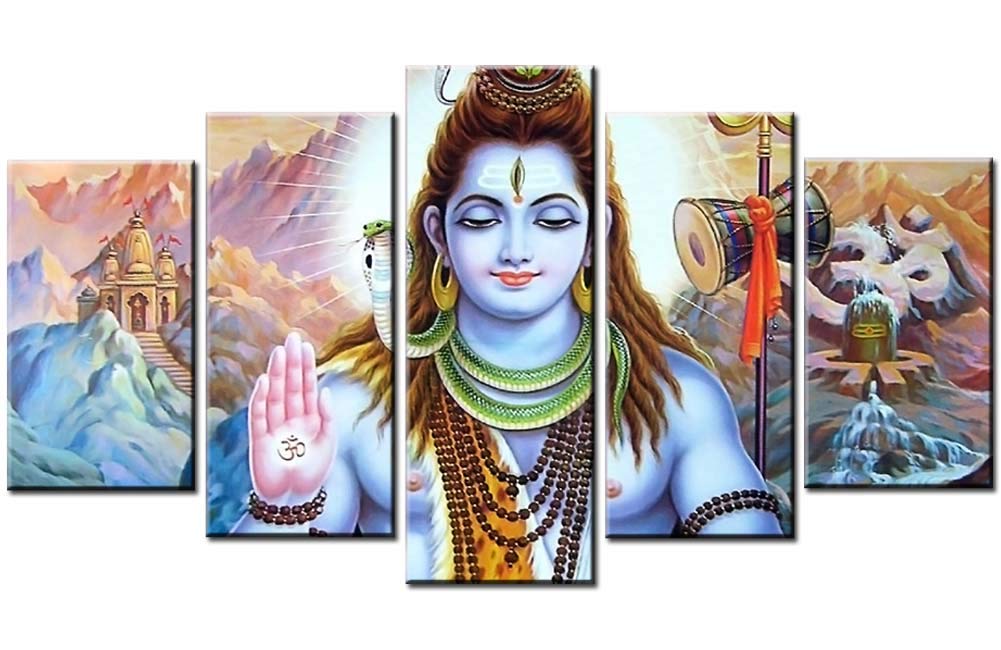 Wowdecor God A Canvas Wall Art Canvas Prints Painting 5 Panels Pieces Multiple Pictures,Hindu God Ganesha Snake Giclee Printed On Canvas, Posters Wall Decorations Gifts (Small-Unframed)