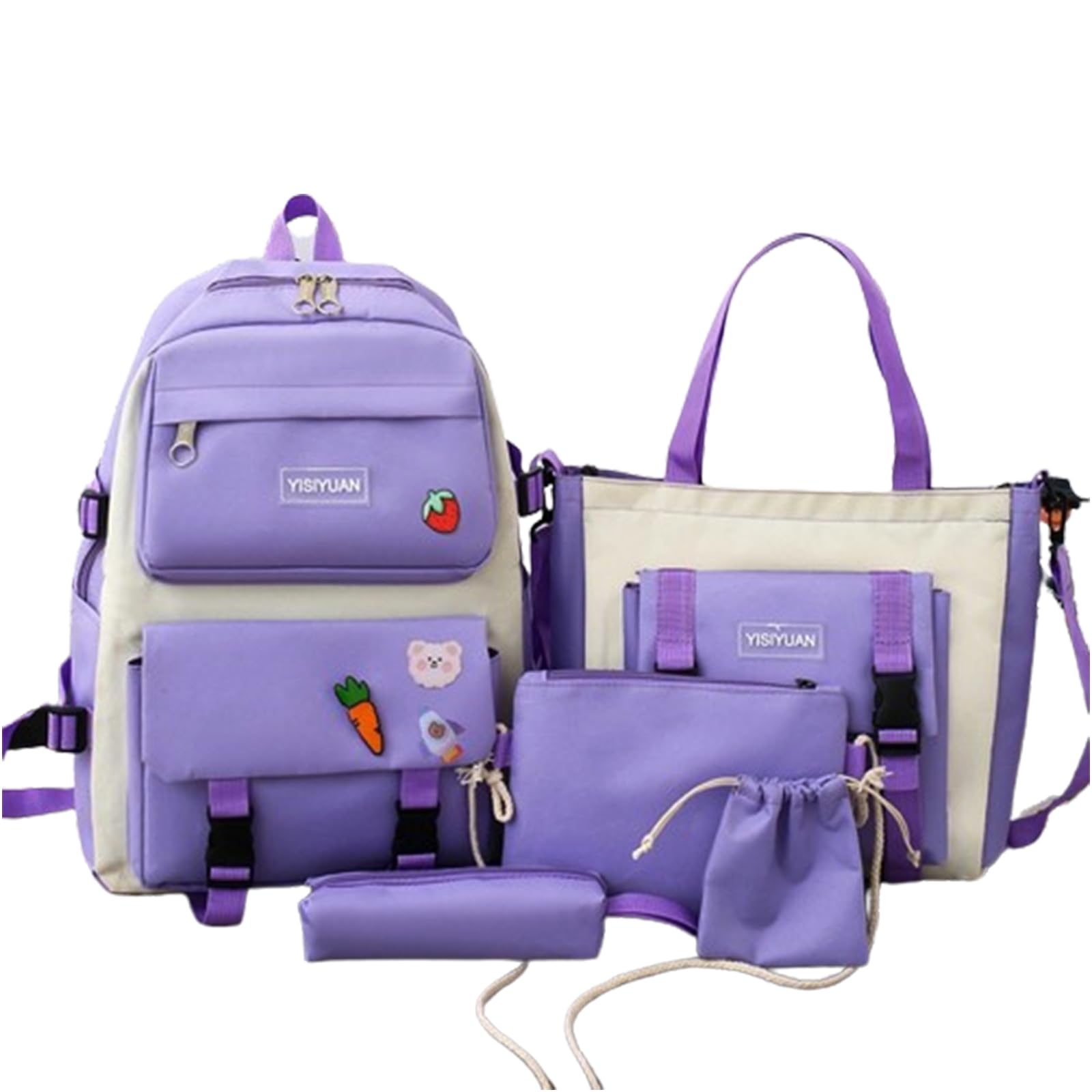 VUCATINKids Cute Backpack Set for School, 5PCS Kwaii School Bag Large-capacity, Girls Boys Back to School Book Bag Backpack for Teen