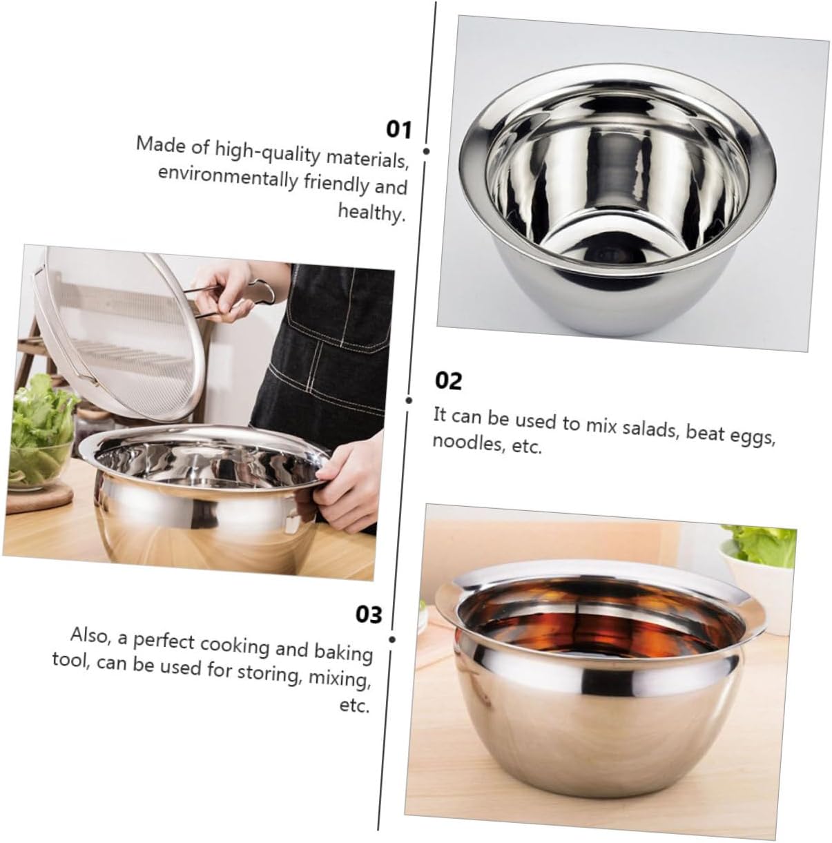 PRETYZOOM 1piece Stainless Steel Oil Drum Salad Bowl Capacity Smooth Rim Mixing Bowl Kitchen Use