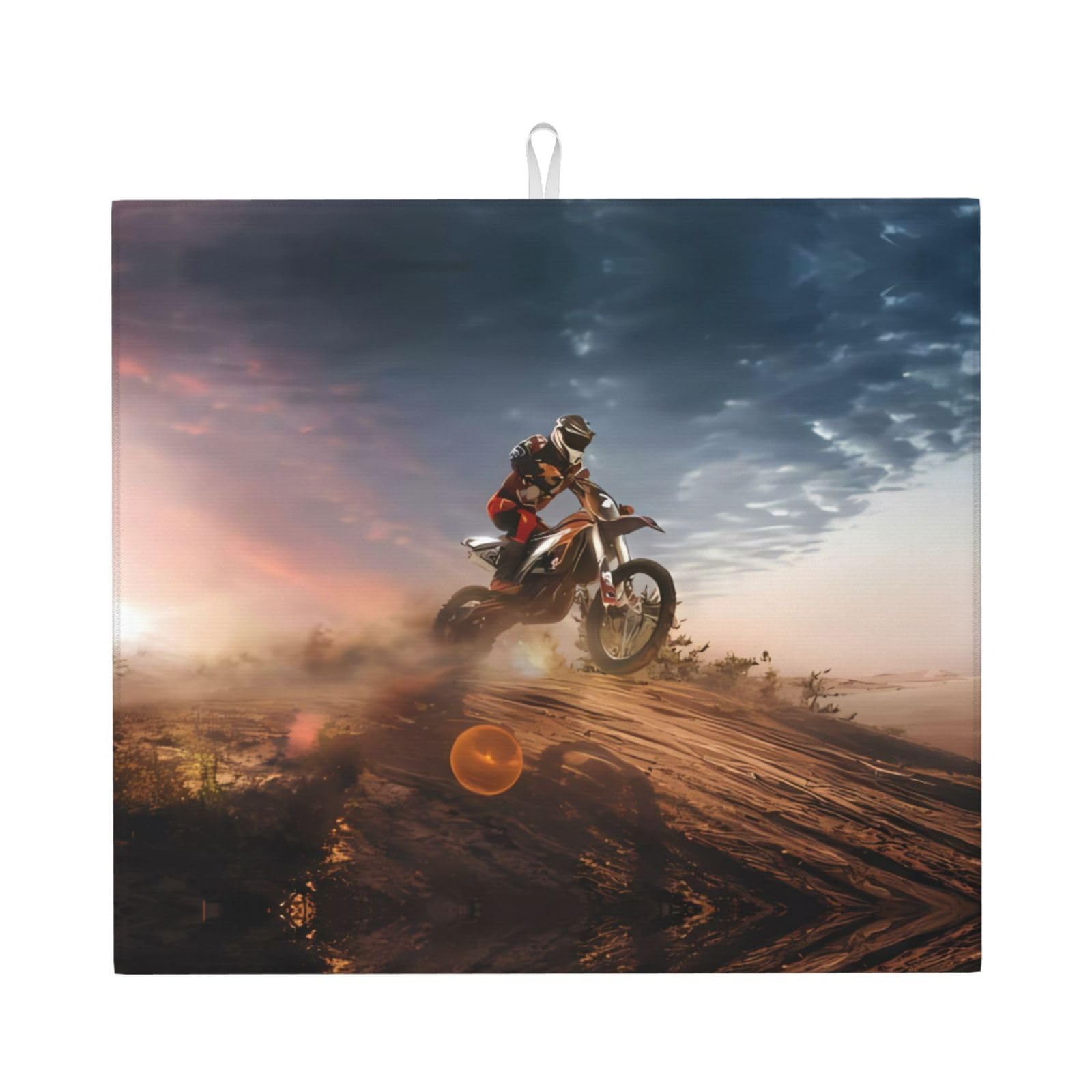 YYHWHJDE Motocross Prints Kitchen Drying Mat – Absorbent Microfiber Throw for Dishes, Non-Slip Counter Layer with Vibrant Fade-Resistant Print, Ideal for Appliance Protection