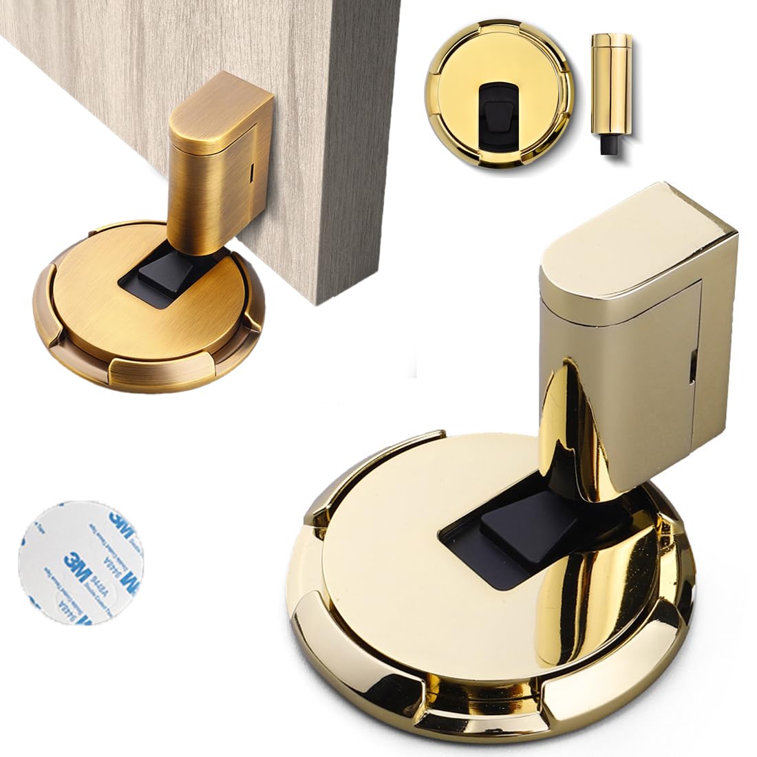 Haohesm Gold Door Stopper, Magnetic Floor Door Stop With Adhesive, No Drilling, Adjustable Heavy Duty Door Catch Door Holder (Gold)