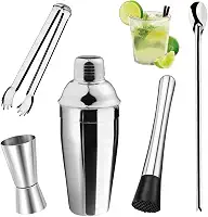 Kit Coqueteleira (5 Peças) Kit Caipirinha Coqueteleira Em Inox 500ml Com Colher 30,5cm Dosador Duas Partes 25ml/50ml Pegador De Gelo 17,5cm Socador Macerador 20cm Coqueteleira (5pçs)