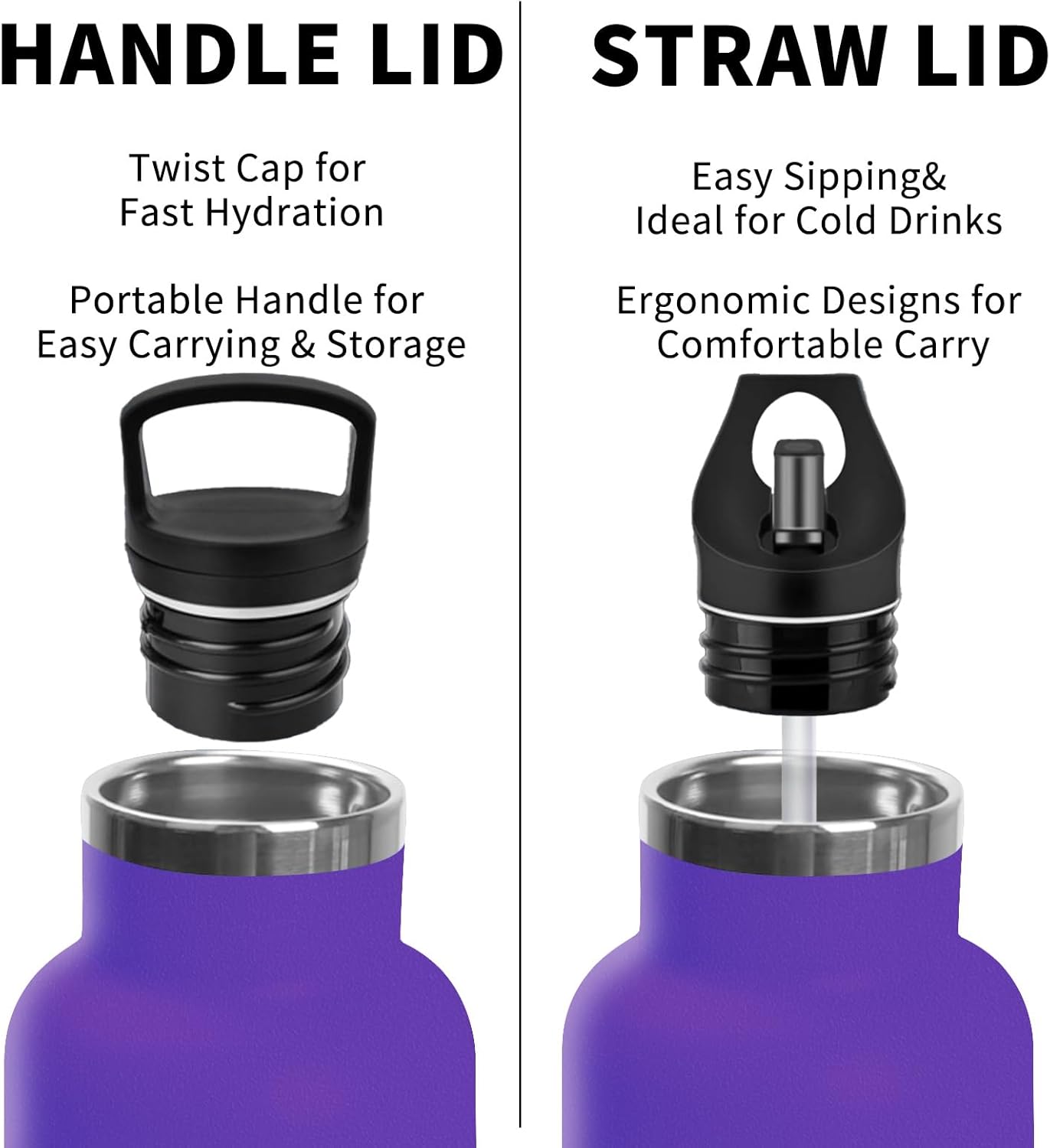 Grsta Thermos Flask, 500 ml Stainless Steel Drinking Bottle with Straw, BPA-Free, Leak-Proof, Double-Walled Vacuum Insulated, Water Bottle for School, Travel, Camping, Office