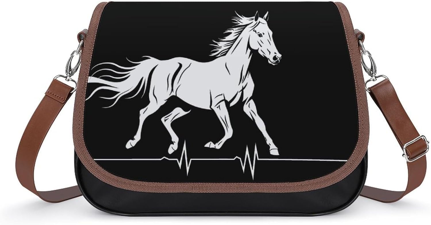 Horse Print Messenger Bag for Women PU Leather Crossbody Bags Shoulder Handbags Purse
