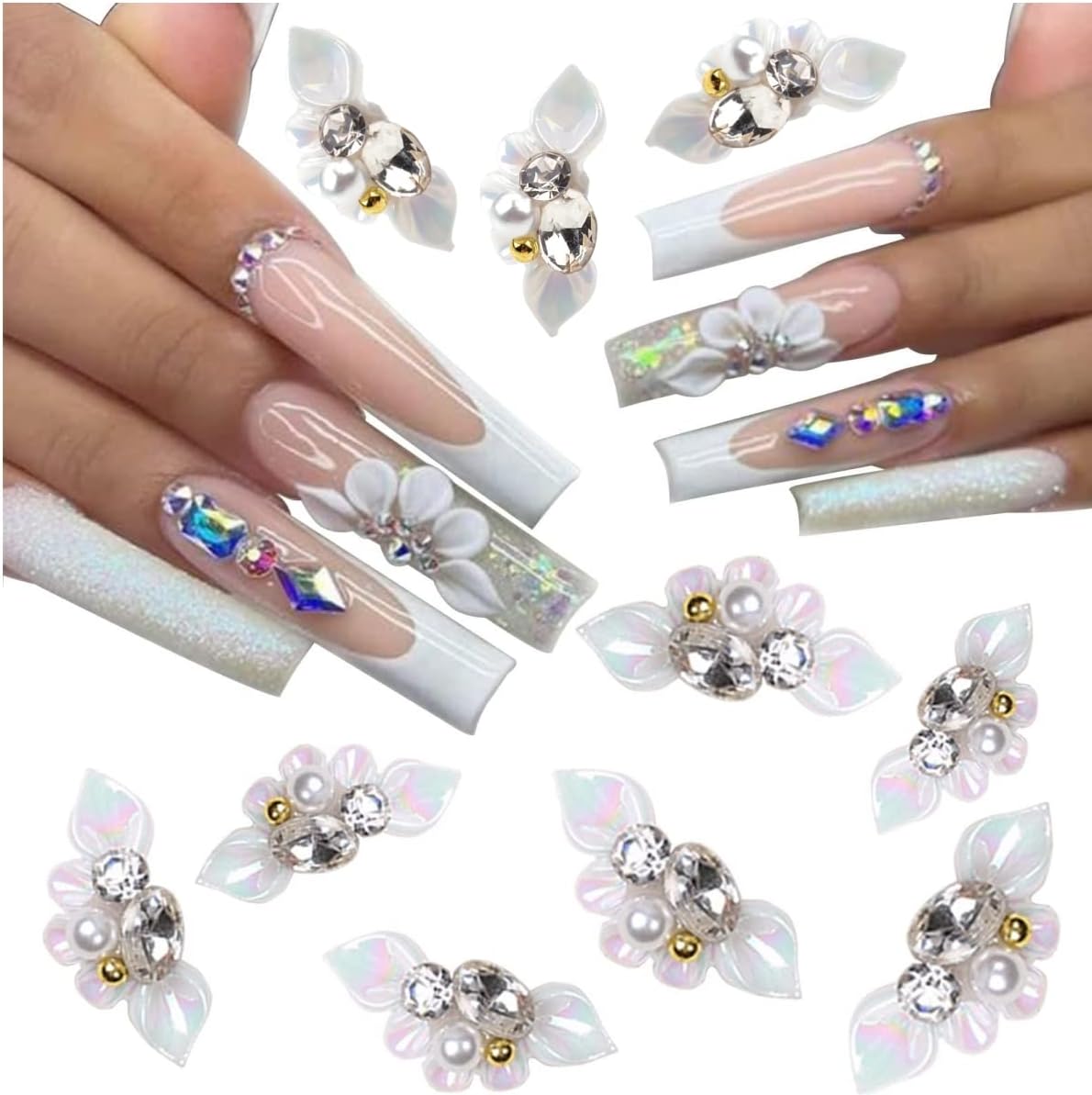10PCS 3D Nail Charms Flower Nail Art Charms for Nail Gems