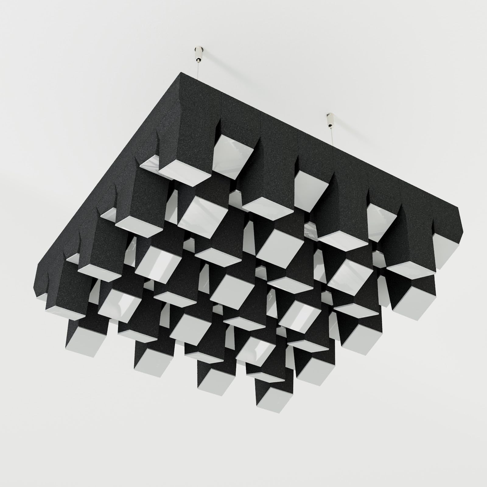 Lot de 2 diffuseurs acoustiques pour plafond avec kit de suspension | 50x50cm | 2D QRD | Diffusion et absorption sonore professionnelles | Couleur : [Plastique blanc brillant | SIRIUS-3-Cable]