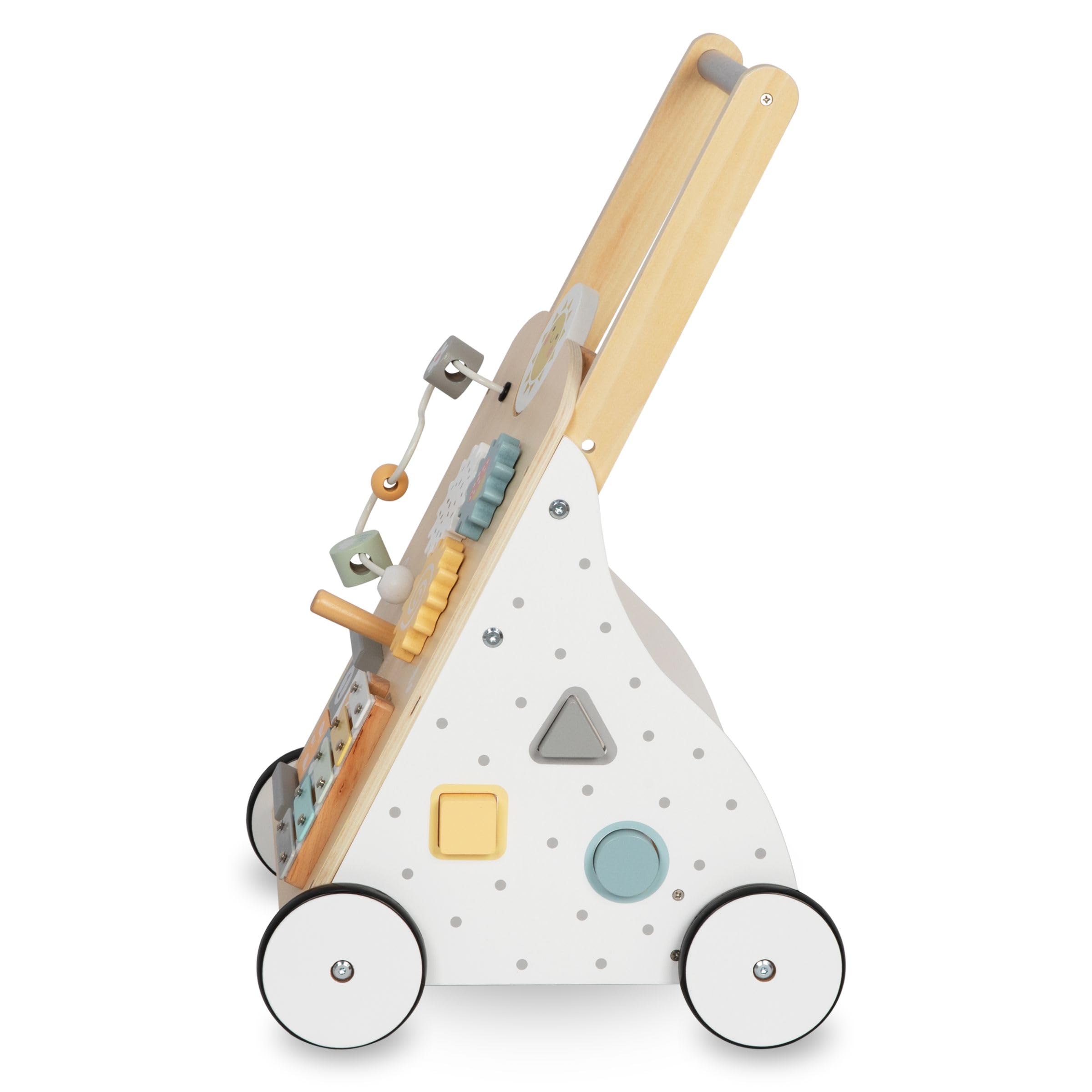 Mamabrum MAM172 Trotteur Bebe 8-en-1, Table d'Activité avec Poussoir en Bois, Centre de Manipulation, Hauteur Réglable 58-66cm - Jouet Éducatif pour Premiers Pas
