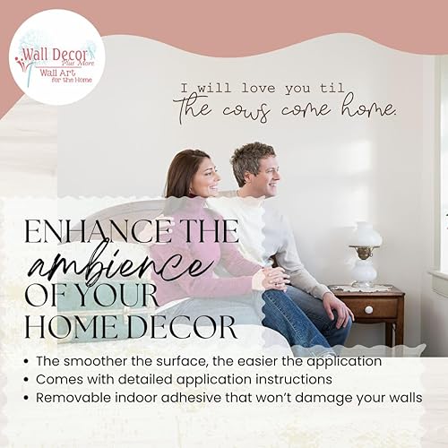 Miniatura 2 de WALL DECOR PLUS MORE Calcomanía de pared para dormitorio, diseño de granjero Love You Til The Cows Come Home Farmer, arte de vinilo, 36 x 7
