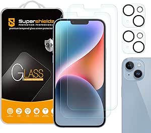 (2 Pack) Supershieldz Designed for iPhone 14 Plus (6.7 inch) + Camera Lens Tempered Glass Screen Protector, Anti Scratch, Bubble Free