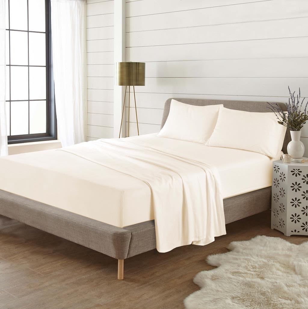 Kampala Hill Flannelette Plain Dye Brushed Cotton Single 16" Deep Fitted Sheet Cream
