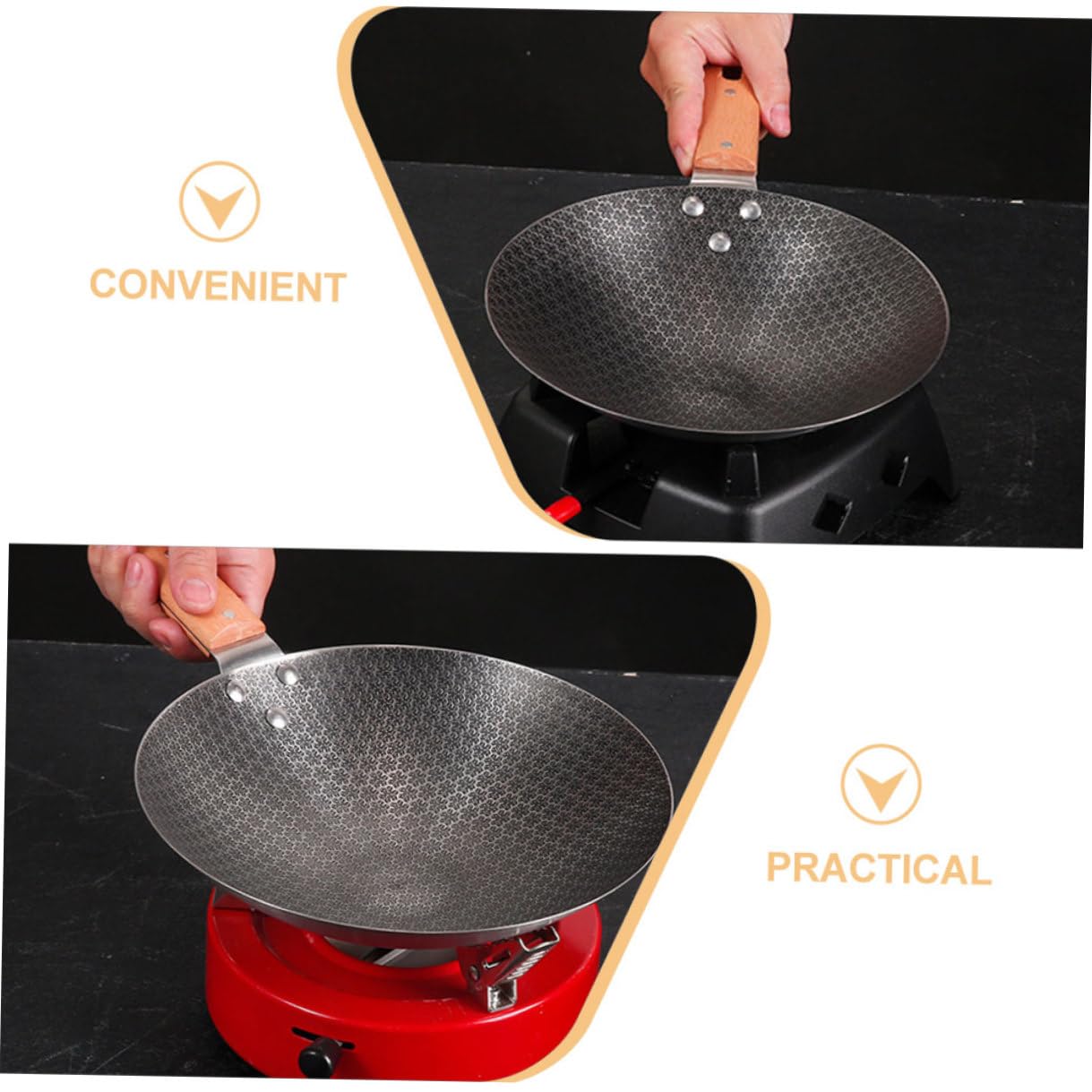 Wok da Esterno Rotondo in Ferro e Legno Stile Giapponese | Superficie Liscia, Pulizia Rapida, Design Semplice e Linee Fluide, per Hotel e Uso Outdoor