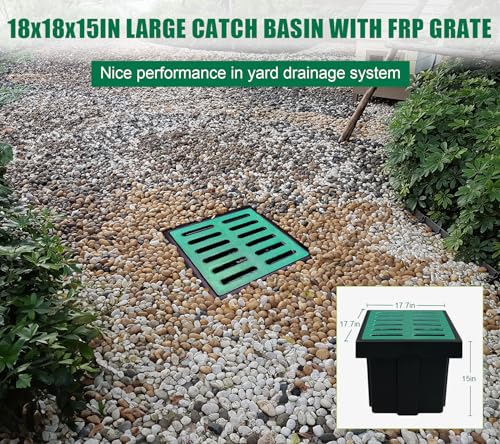 Natotela Catch Basin with Fiber Glass Grate-18x18x15 in. Large Catch Basin for Drainage with Debris Basket,French Drain Catch Basin without Reserved Hole for Yard,Downspout,Lawn,Municipal Pipeline - Thumbnail 2