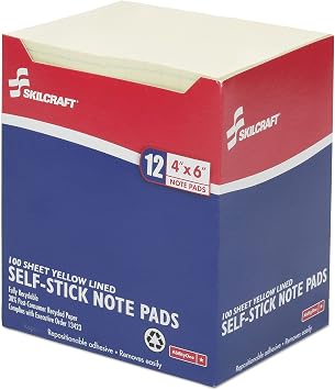 AbilityOne - NSN2733755 - Self-Stick Note Pad - Yellow - Lined - 4" x 6"