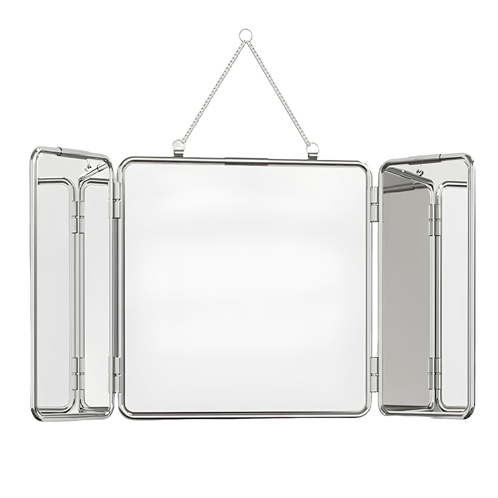 Specchio da trucco portatile a 3 vie, pieghevole, con catena, per bagno e camera da letto, specchio cosmetico compatto, 30 x 60 cm, per viaggi e uso domestico
