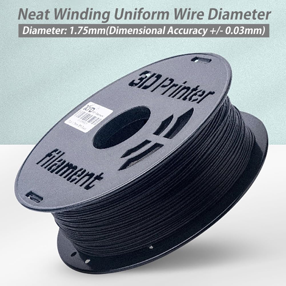 Filamento De Impresora 3D PLA|Filamento De 1,75mm(+/-0,03mm)|Suministros De Filamento De Impresión 3D|Filamento De Impresión 3D Cuidadosamente Enrollado Y Sin Obstrucciones,Negro,PLA 1KG(2.2LB)