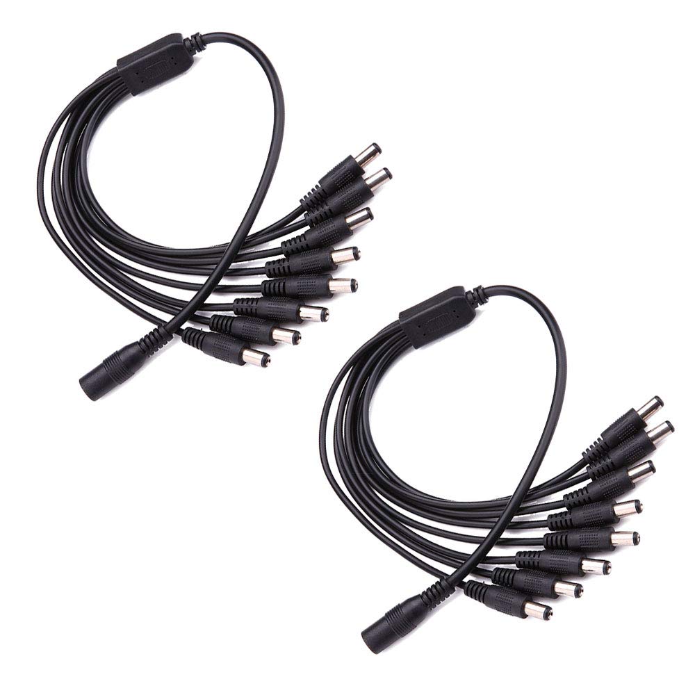 USHANLIN DC Power Cable Security Camera Splitter CCTV Security Power Splitter 2 Pack (1 Female to 8 Male, 5.5X 2.1mm)