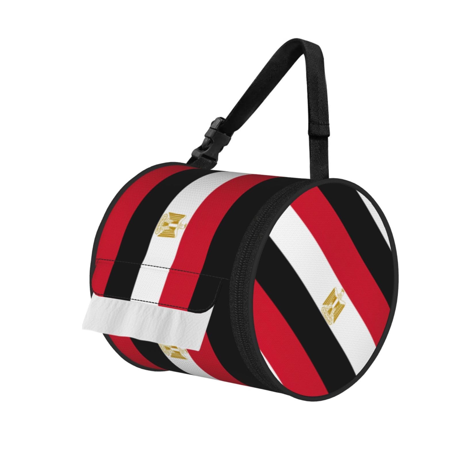Egyptian Flag Print Round Paper Tissue Holder With Shoulder Strap, Portable Roll Case For Caravan Travel Use