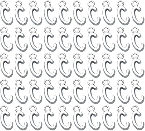 Miniatura 7 de HEALLILY Dijes con letras del alfabeto inglés para hacer joyas, 50 piezas (plata antigua), aleación, Aleación.