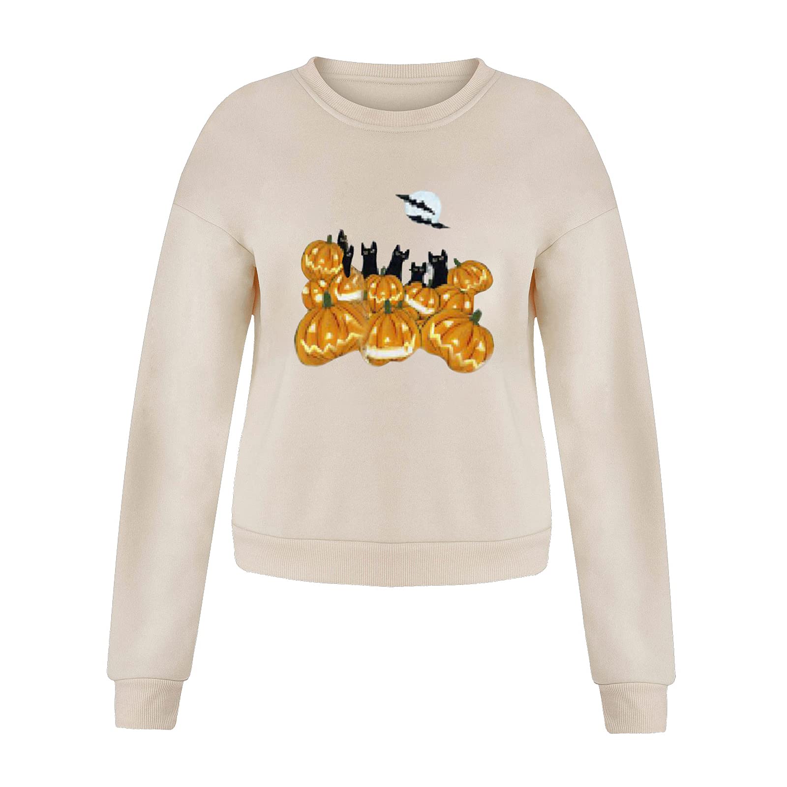 ™ Women Halloween Sweatshirt Long Sleeve Casual Pullover Ten Pumpkins L | Womens Clothing-image-47