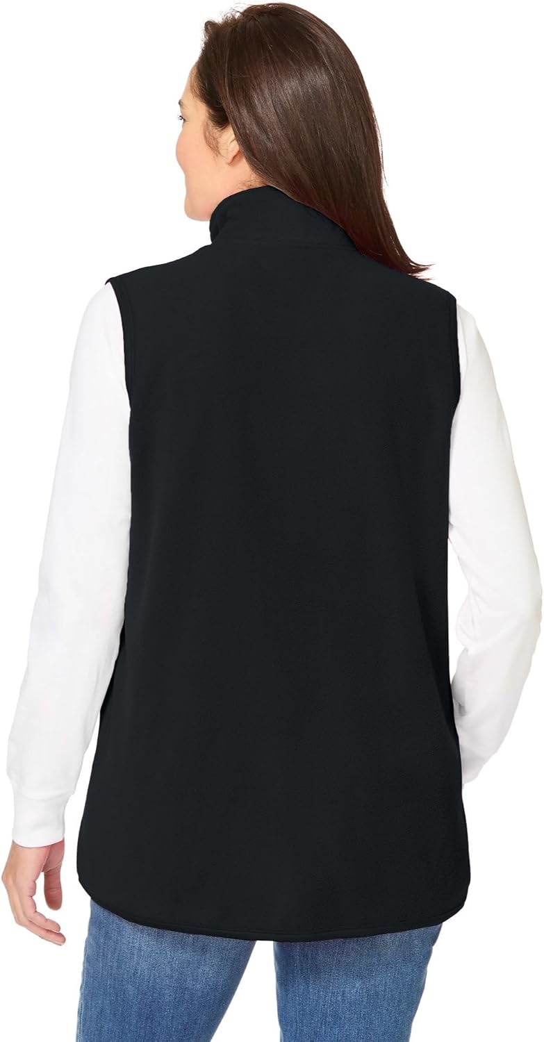 Woman Within Plus Size Zip-Front Microfleece Vest Long Fleece Vest