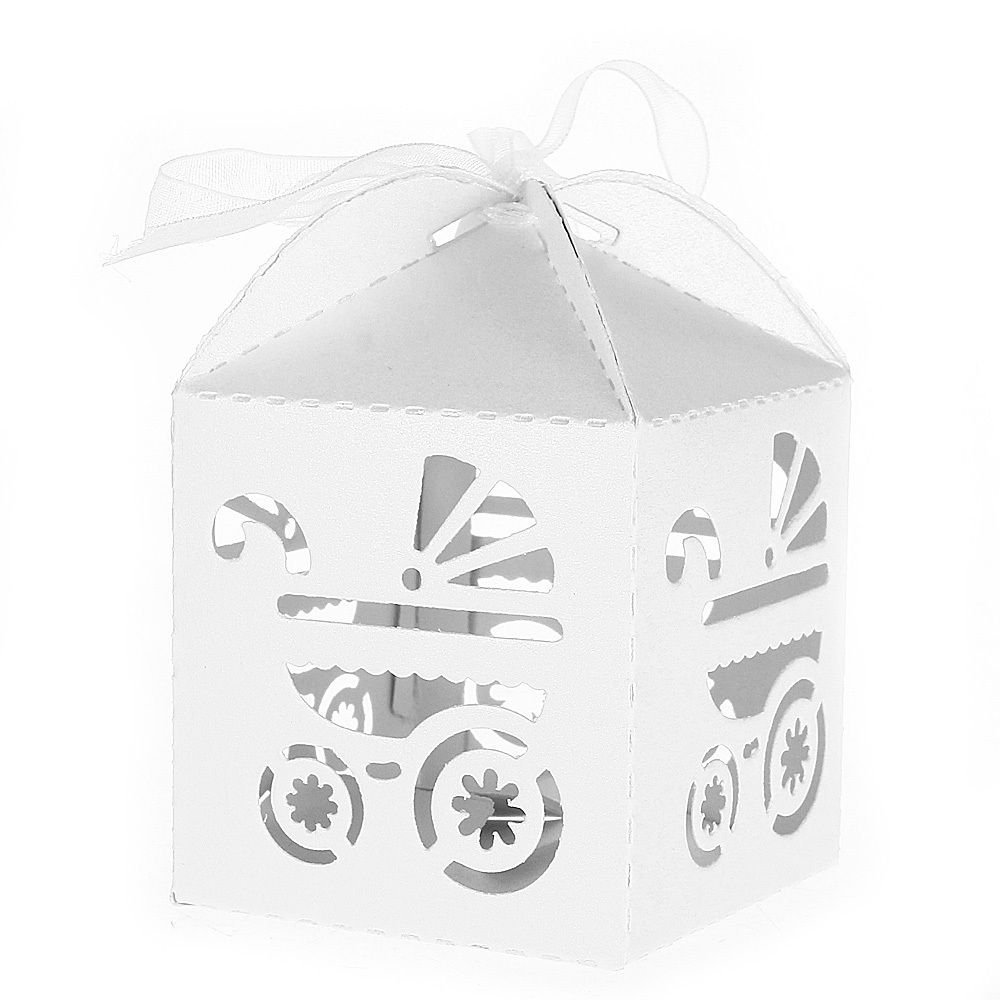 Lance Home® 50pz Bomboniere Carta,50pz Scatola Cubo Portaconfetti Orsetto Cartoncino La Finestra Bomboniera Nascita Battesimo Compleanno Segnaposto Ideale Regalo (Azzurro
