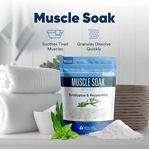 Miniatura 5 de Muscle Soak - Sal de baño de 32 onzas de sal de Epsom con aceites esenciales de menta natural y eucalipto, más vitamina C en bolsa sin BPA con sello