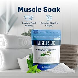 Muscle Soak Bath Salt 32 Ounces Epsom Salt with Natural Peppermint and Eucalyptus Essential Oils Plus Vitamin C in BPA Free Pouch with Easy Press-Lock Seal