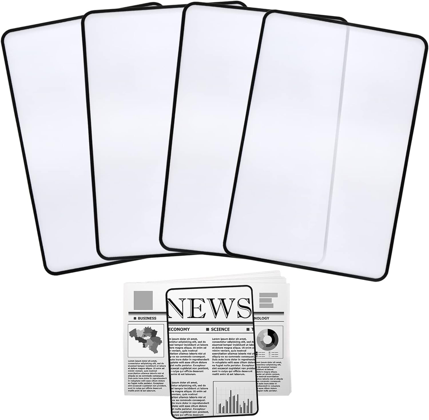 Khazna 4Pcs Handheld Page Magnifying, 3X Lightweight Flat Optical Plastic Fresnel Lens, Flat Magnifier for The Elderly and People with Low Vision Reading Small Prints, Maps and Books