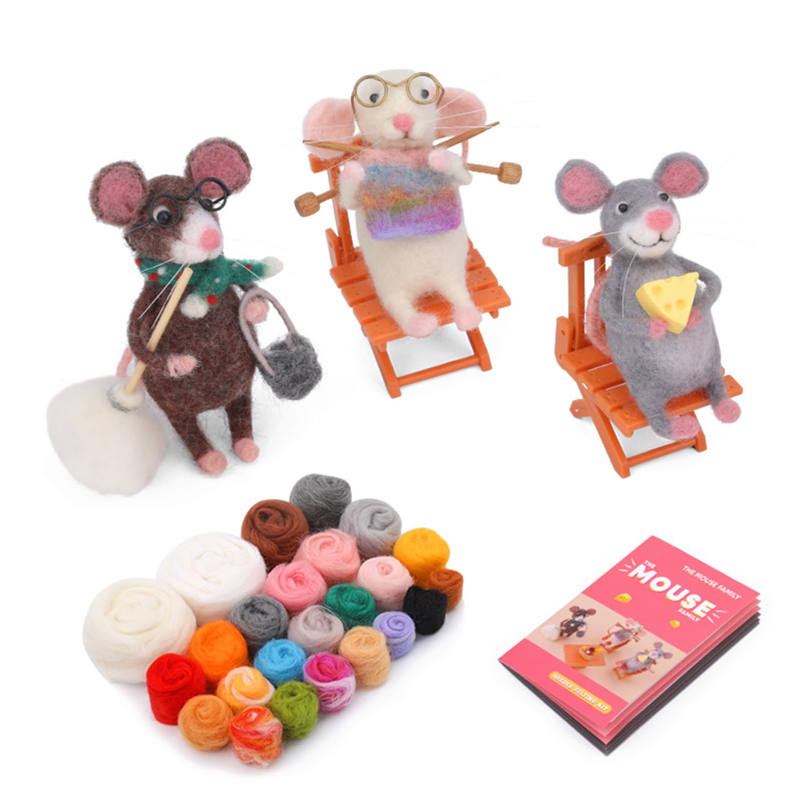 Yhplxyuus Beginner Needle Felting Set Family Wool Felted Set with Instruction Felting Needle Wool Roving Wood Handle for Beginner