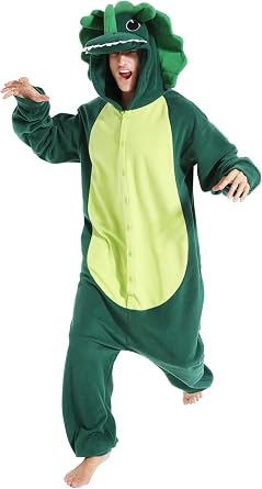 dressfan Animal Triceratops Dragon Onesie Costume Dinosaur Christmas Halloween Cosplay Costume Pajamas Unisex Adults Teens