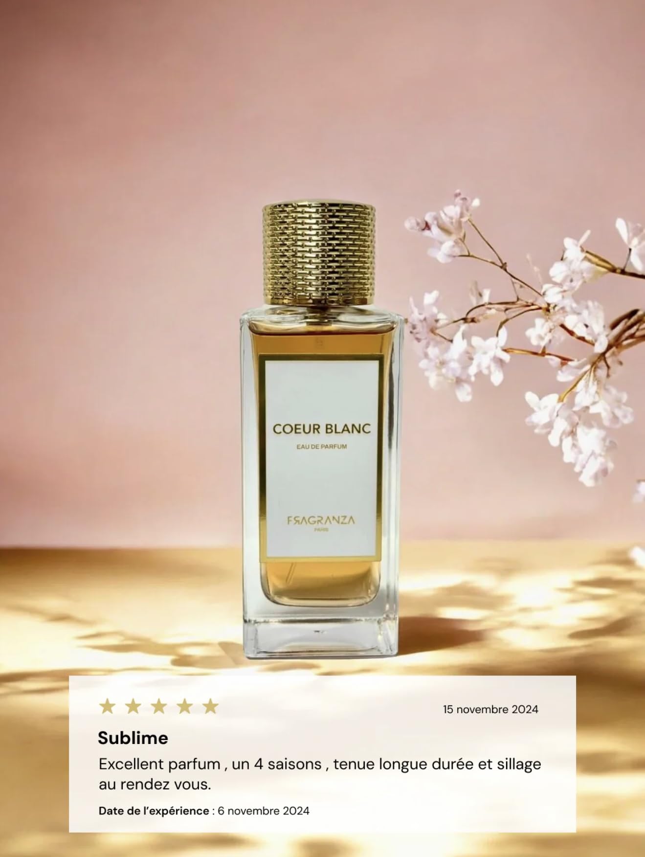 Parfum de Niche, Fragranza, Eau de Parfum Concentrée Mixte, Noix de Coco, Vanille, Cèdre & Musc Blanc, Longue Tenue, 100ml (Coeur Blanc)