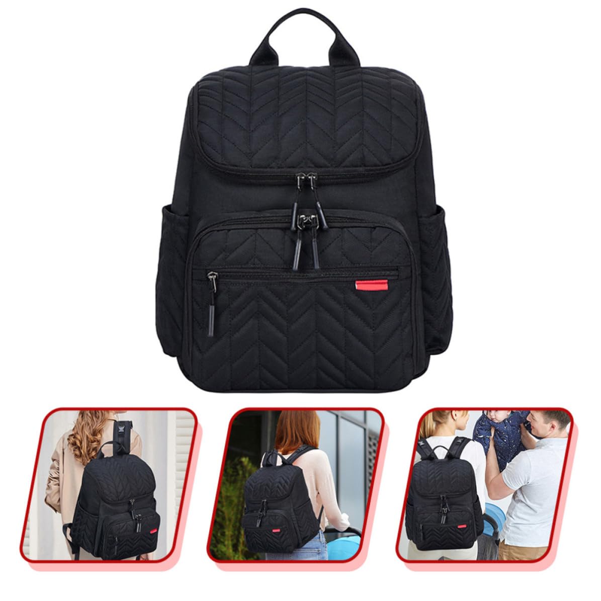 Bolsa para Pañales Negra de Nailon y Poliéster, Mochila de Gran Capacidad