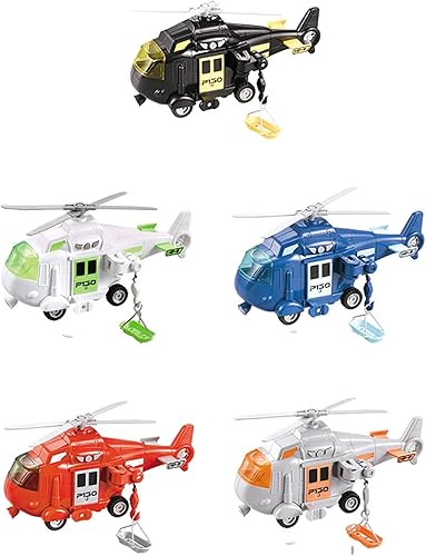 Miniatura 9 de OMGTOY Helicóptero militar, avión de la fuerza aérea de juguete con cesta colgante luces y sonidos para niños (rojo)