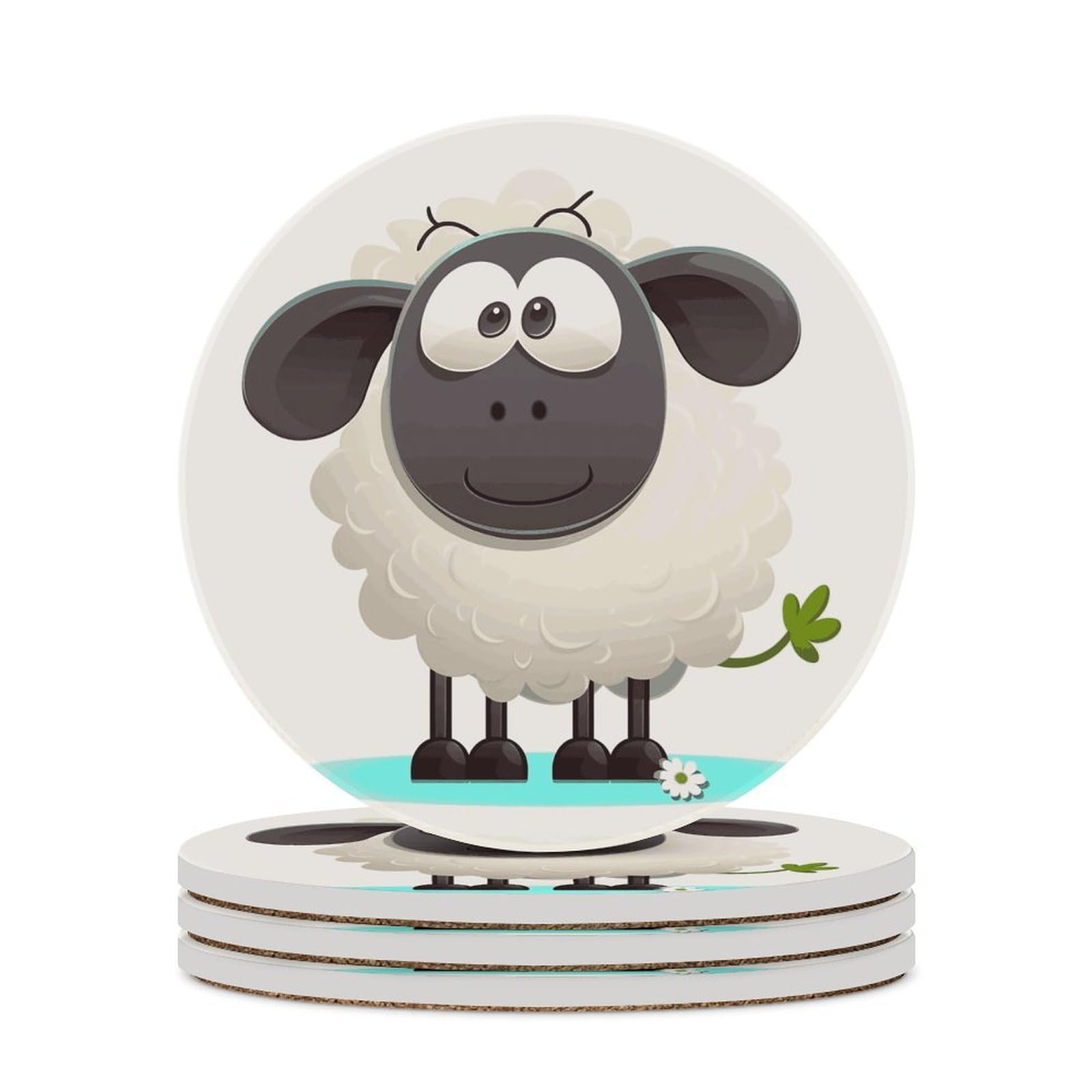 Sheep Coaster with Cork Base Drink Coasters for Coffee Table Decor Modern Cup Coasters with Non-Slip & Heat-Resistant Cute Ceramic Table Coaster for Home Dining