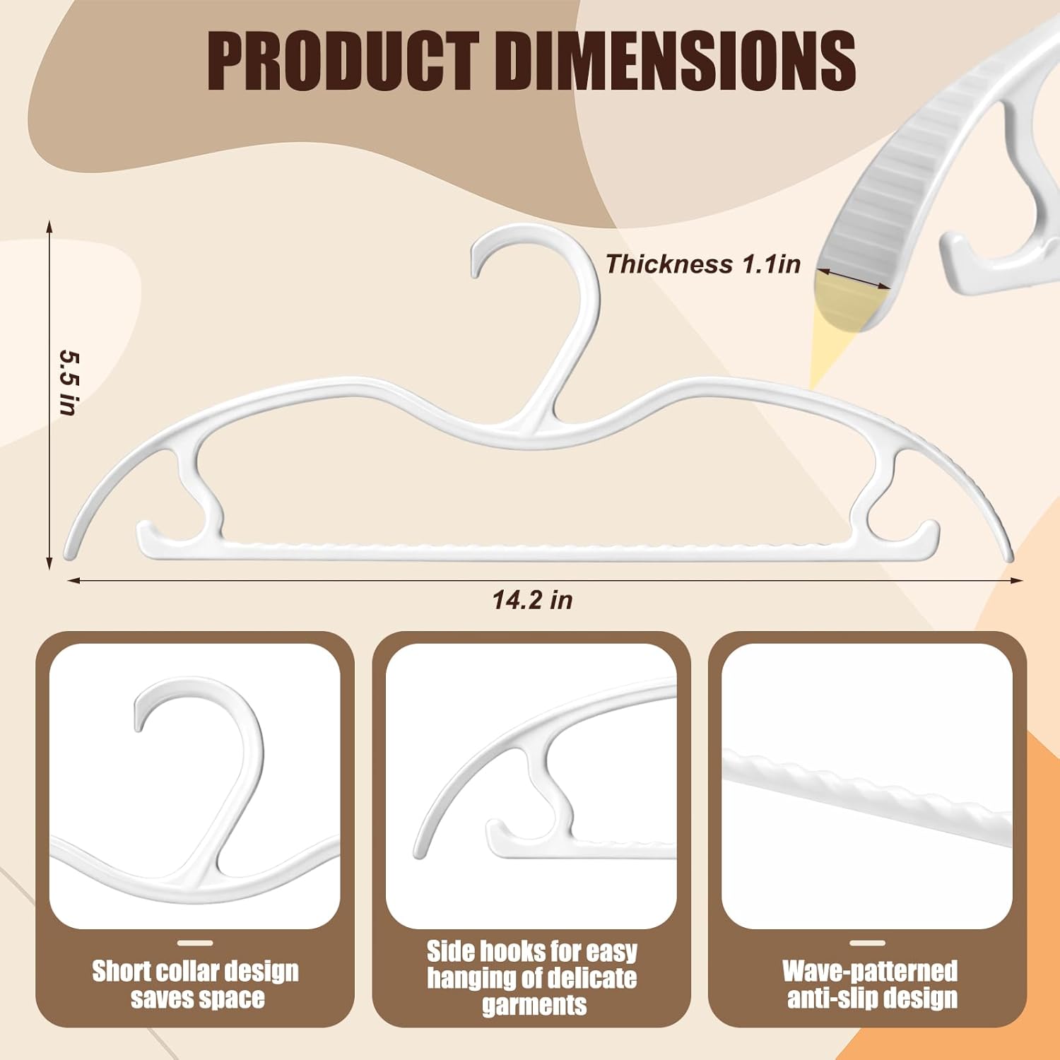 Pinkunn 30 Pack Short Neck Hangers, Heavy Duty Vertical Space Saver Wide Shoulder Clothes Hanger, Wave Pattern Non-Slip Plastic White Hangers for Coats, Suits, Dresses, Pants