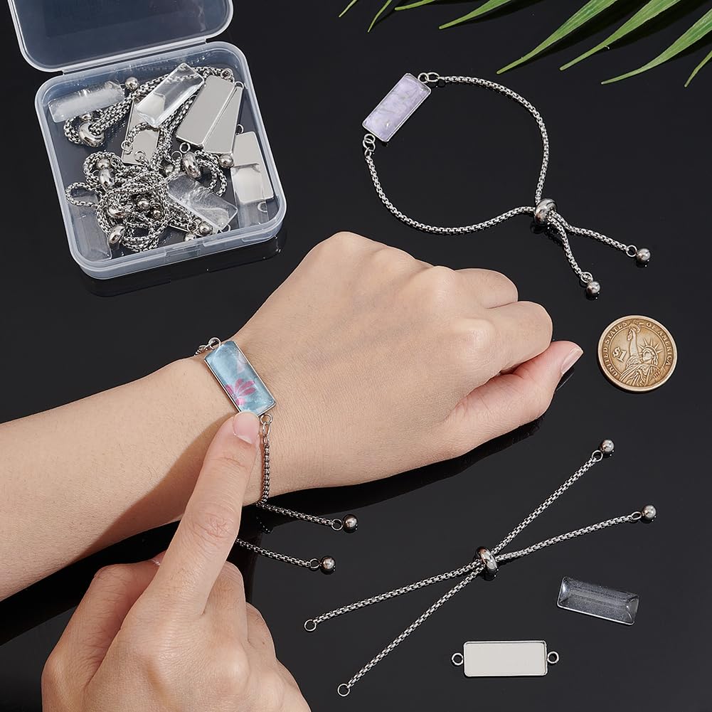 UNICRAFTALE 18 Set di Kit per la creazione di bracciali Fai da Te Bracciali in Acciaio Inossidabile Bracciali Regolabili Impostazioni connettore cabochon Rotondo Piatto Impostazioni castone Bracciale