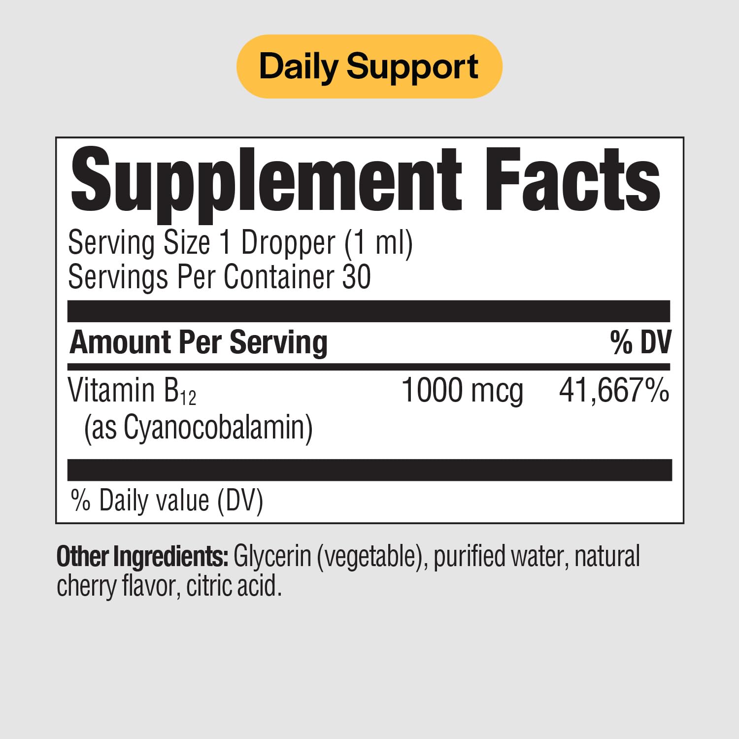 PureFormulas Liquid B12 1000 mcg - Natural Cherry Flavor B12 Sublingual Drops, Potent Daily Support for Energy & Wellness - Non-GMO, Allergen-Free - 1 fl. Oz. — Amazon image 2