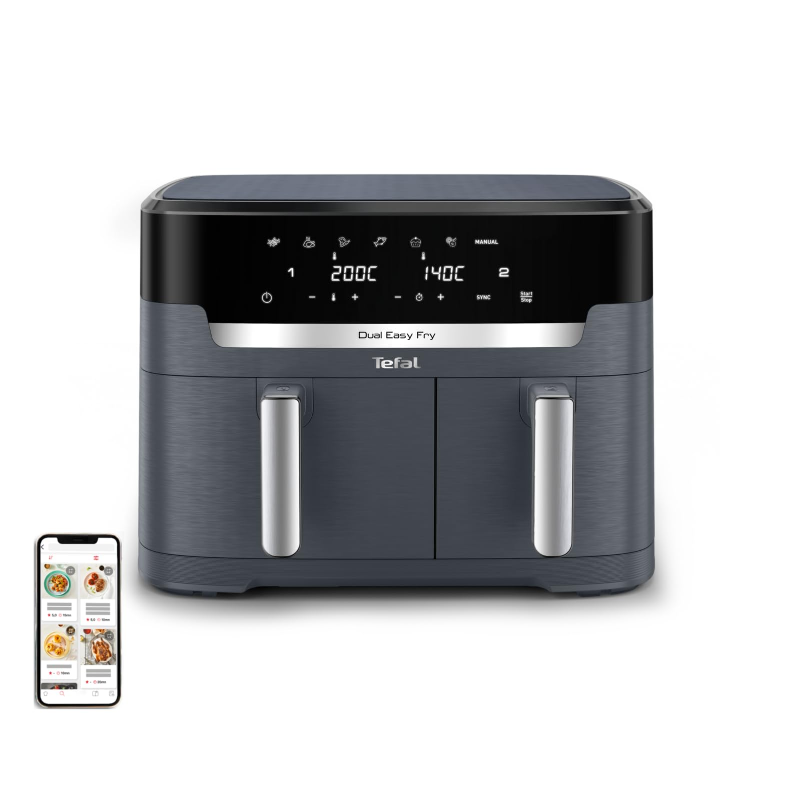 Duronic AF24 Airfryer 2400 W | inhoud 10 l voor het hele gezin | touchscreen en binnenlicht | 10 kookprogramma's | zonder olie | dubbele kookfuncties en synchronisatie