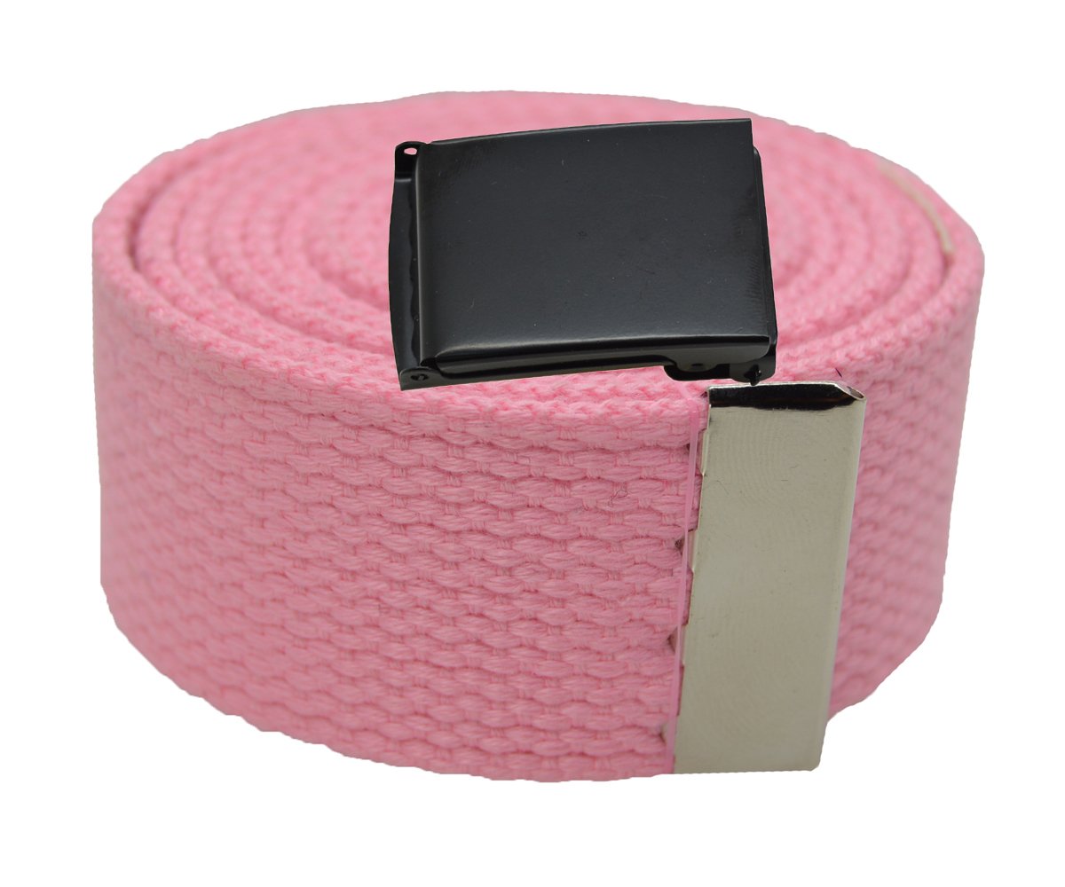 Plain Canvas Military Web Belt & Black Flip Buckle (light pink, 54 inches)