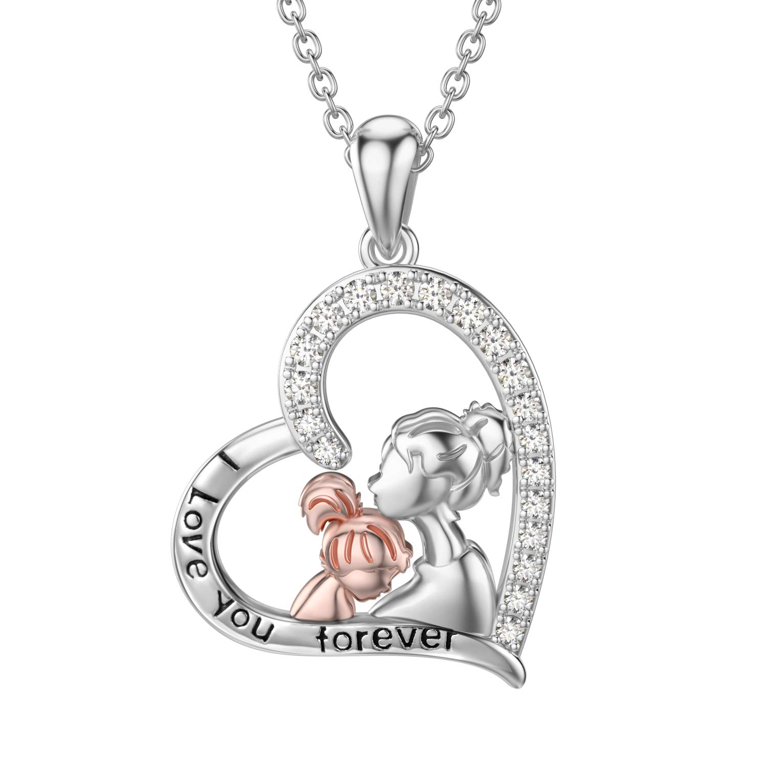 Moeder en baby hanger met zirkonia en ketting zilver