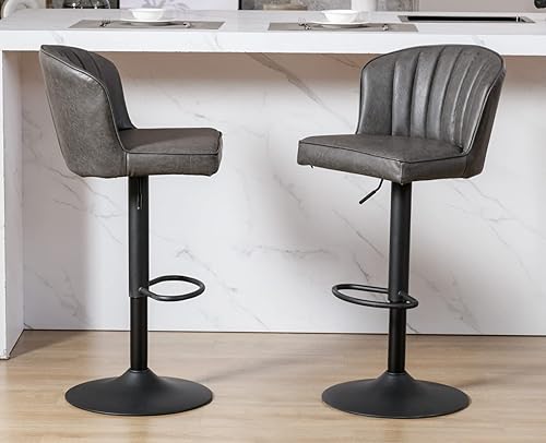 Miniatura 35 de EALSON Juego de 2 taburetes de bar modernos con respaldo tapizado de cuero con reposapiés de metal, cómodas sillas de isla para mostrador de cocina,
