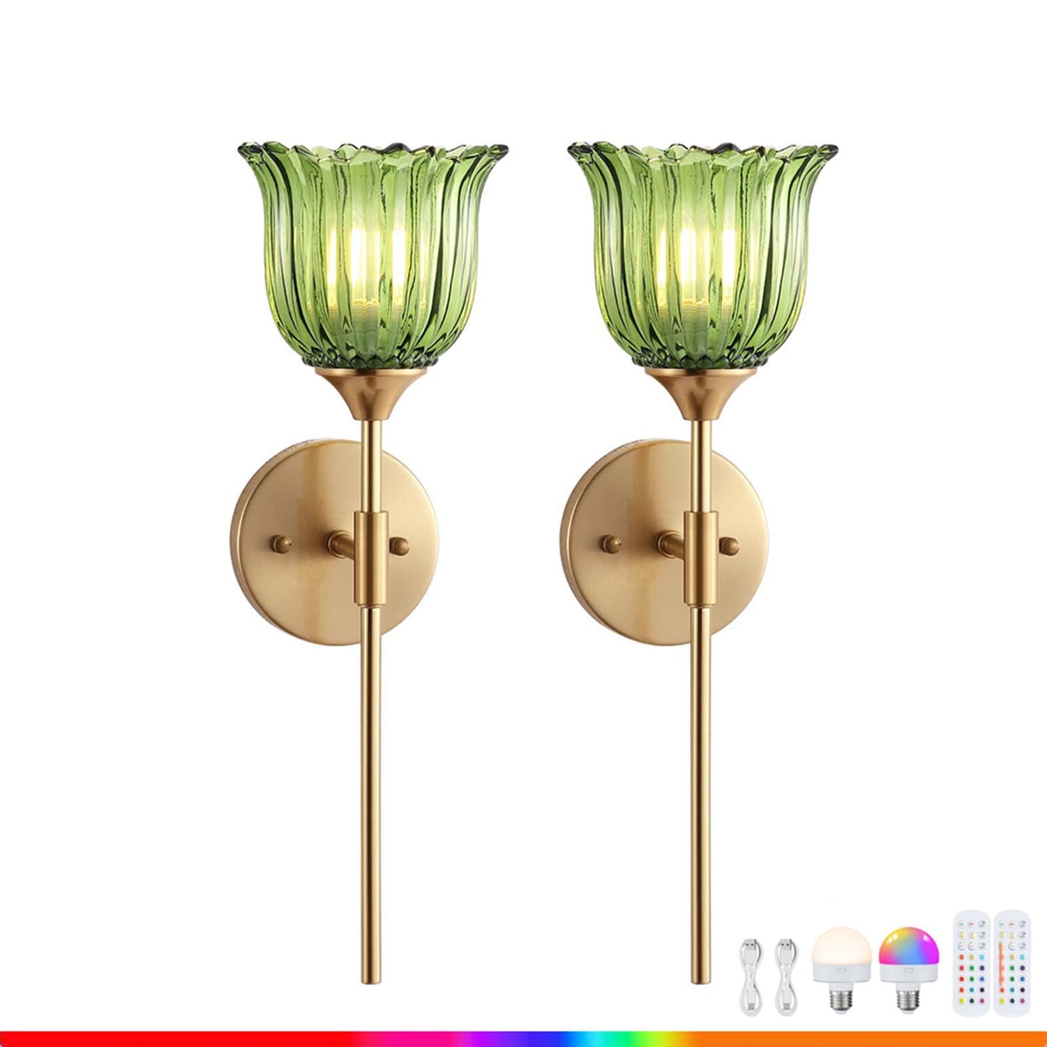 LOGT Akku Wandlampe Kabellos Glas Blume Wandleuchte Fernbedienung Dimmbar Batterie Wandleuchten Innen Kristall Retro Nachttischlampe Ohne
