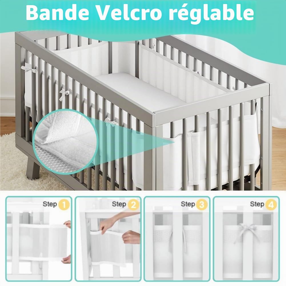 Tours de Lit Bébé Cabane,Contour de Lit Bébé Respirant,Doublure en Maille 4 Côtés,Tours de Lit en Maille Respirant,Lit de Bébé Respirants Anti Collision,4 Côtés Tissu en Mailles Respirantes