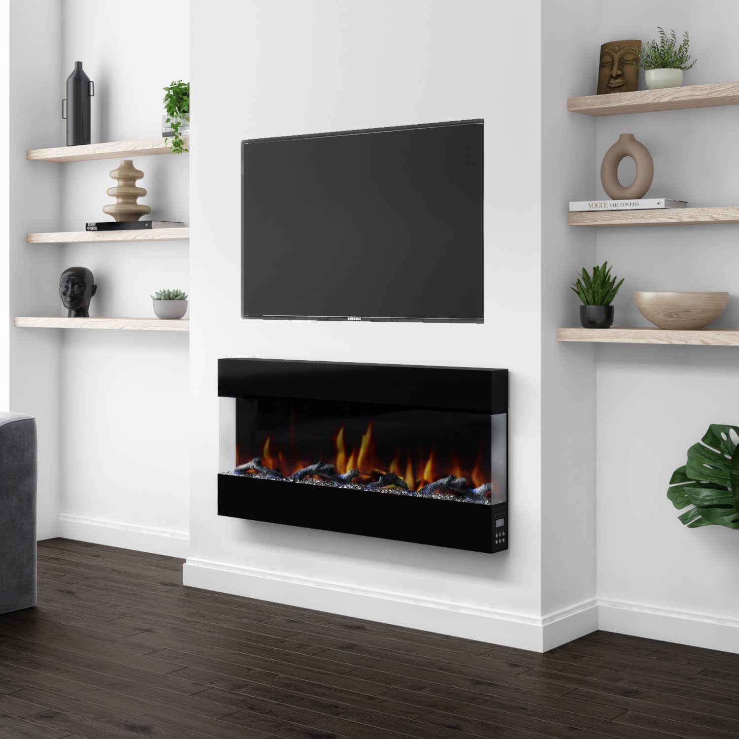 AmberGlo Glass u0026 Mirrored Electric Wall Mounted Fire in Black - 42 Inch :  Amazon.co.uk: Home u0026 Kitchen