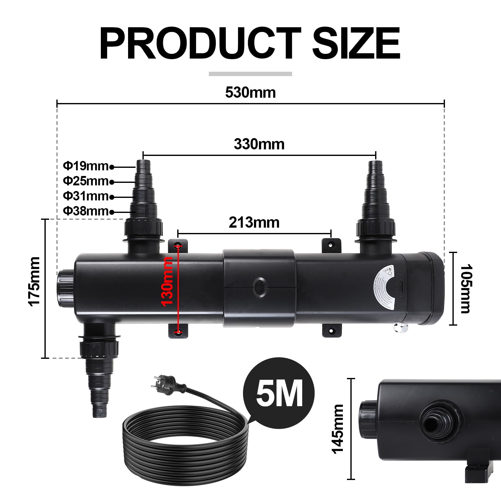 CPROSP CUV-236 środek do czyszczenia stawu UV 6000 l/h, 36 W, UVC z lampą UV, środek do usuwania glonów do stawu ogrodowego, basenu, akwarium, filtr światła do zwalczania glonów