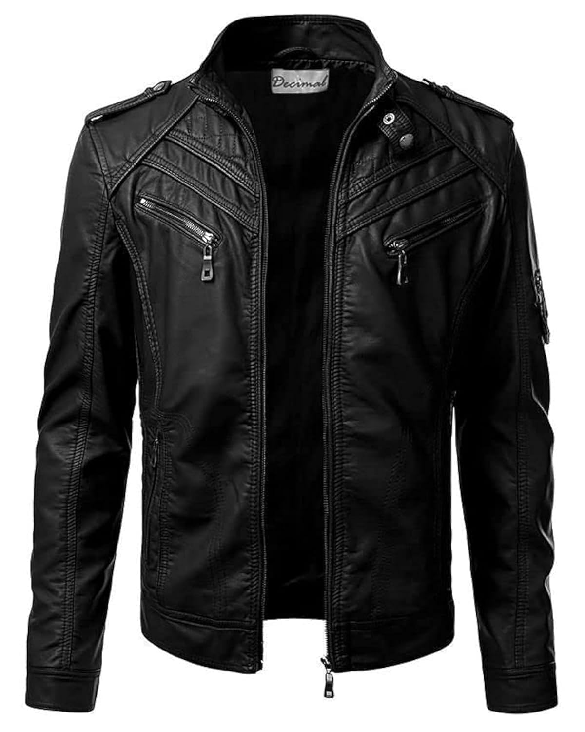 DECIMAL Men's Black Genuine Lambskin Leather Biker Jacket VINTAGE REAL MOTORCYCLE JACKETS FOR MEN