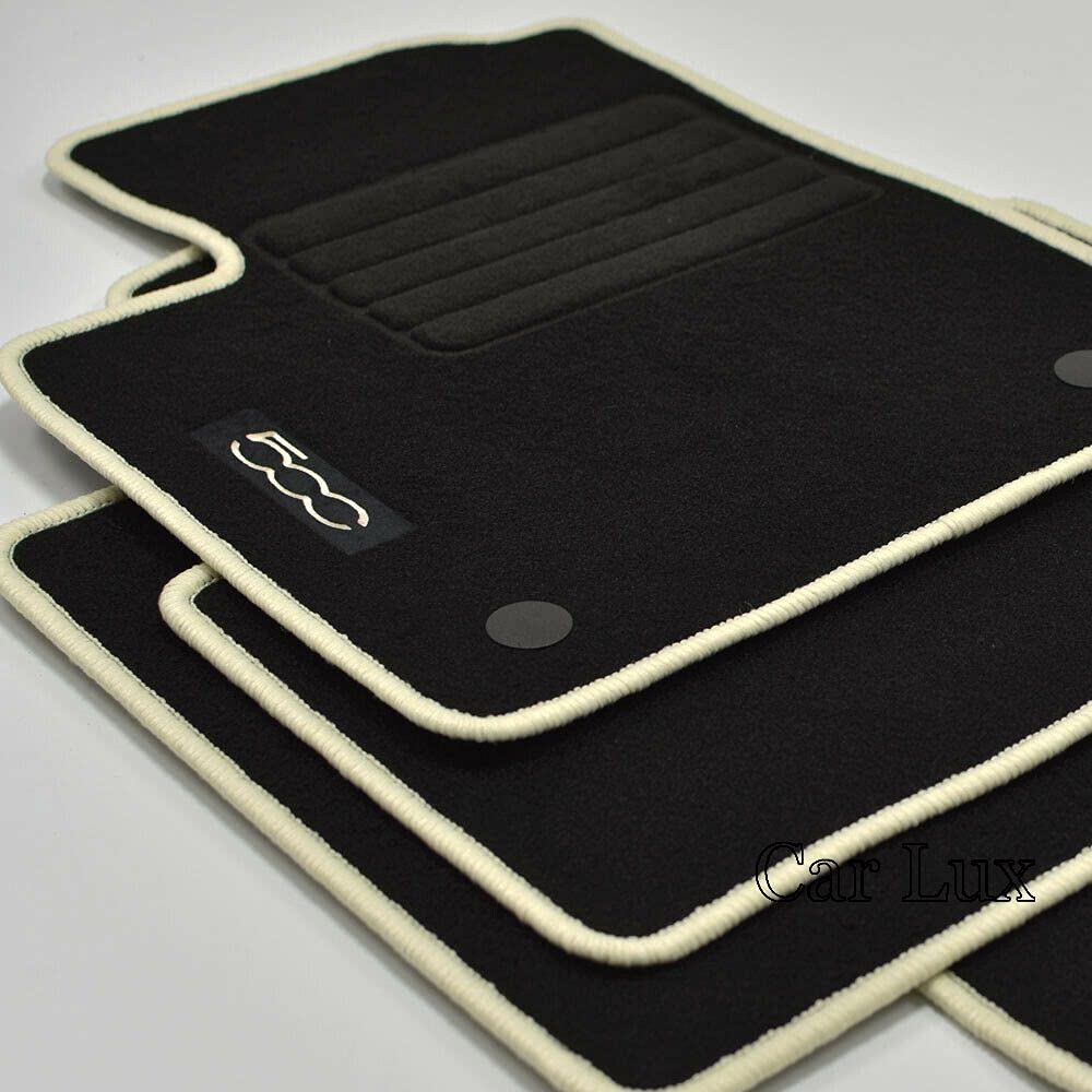 Car Lux AR70662 - Alfombras Coche a Medida Alfombrillas para 500C Cabrio Desde 2013- Edition Velour Ribete Color Beige Crema