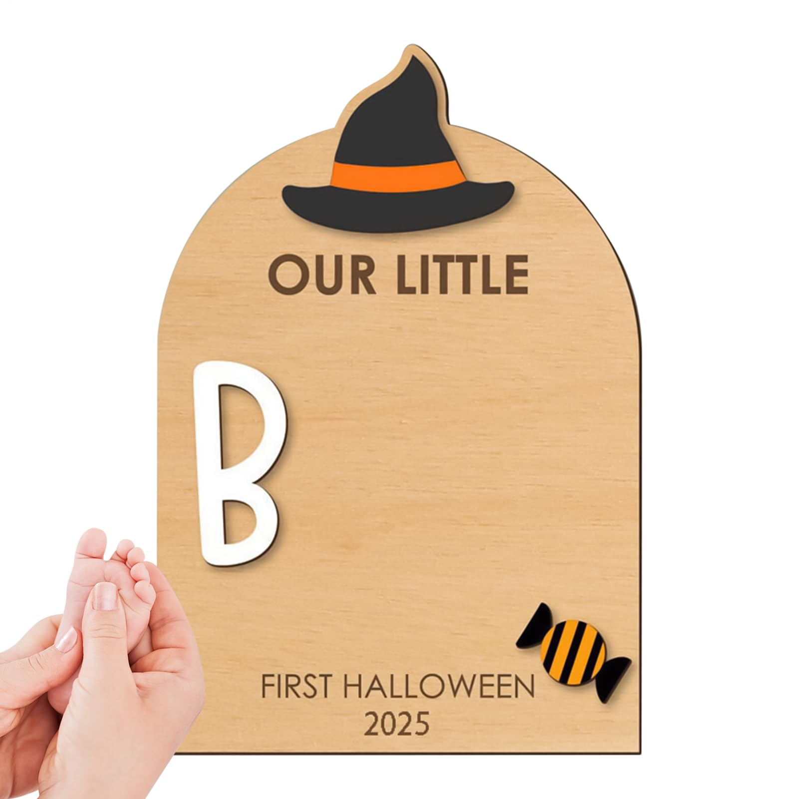 Foot Print Kit for Baby | Wooden Baby's Halloween Footprint Art,Keepsake Ornament with Print Pad for Nursery Christmas Family Birth Mom Kids Parents Father — image 1