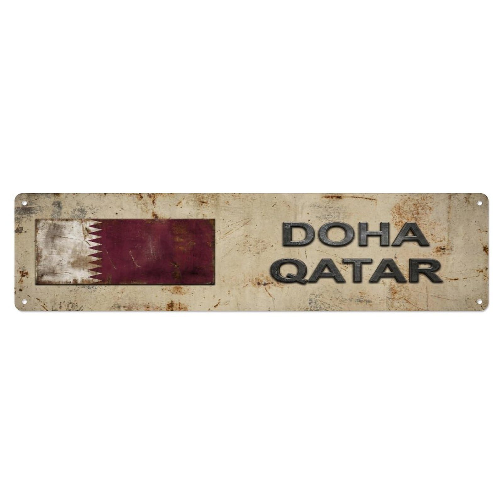 Tgrcjimh Style Metal Tin Sign Vintage Doha Qatar Flag Decor Rustic Travel