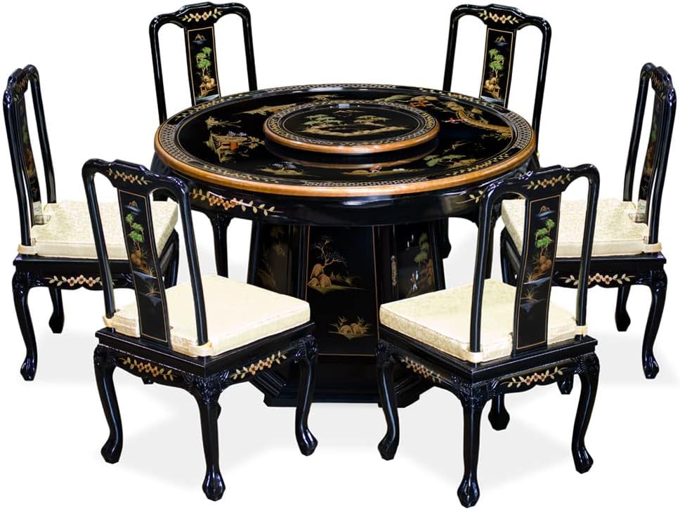 Black Lacquer Chinoiserie Round